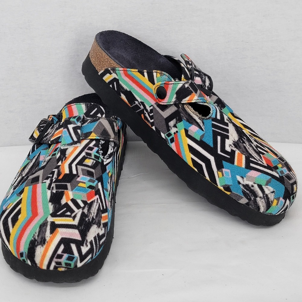 Papillio by Birkenstock Boston Clogs Multi Color Geometric Print Womens 40 L9